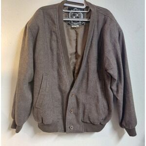 Vintage 80s PRONTI Wool Blend Bomber Jacket Men's M Medium Cardigan V-Neck Brown